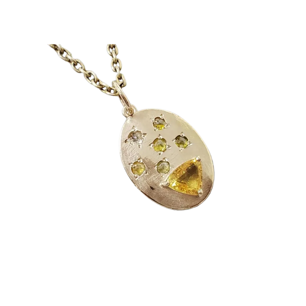 Natural Yellow Sapphire & Diamond Pendant in 14K Gold
