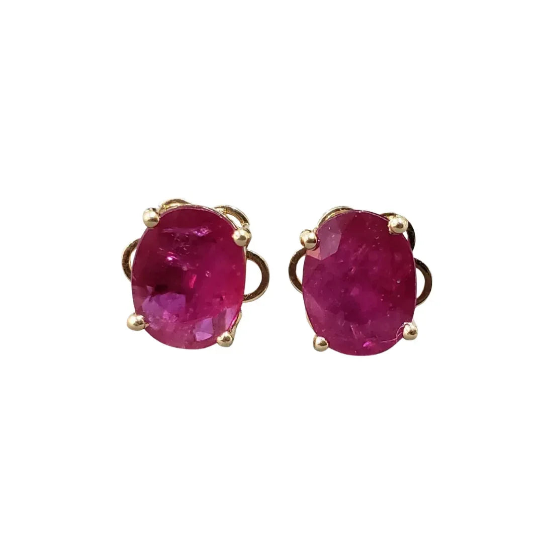 Handmade 14k Gold Ruby Studs: Oval Gemstone Earrings - K Jewelry Accessories
