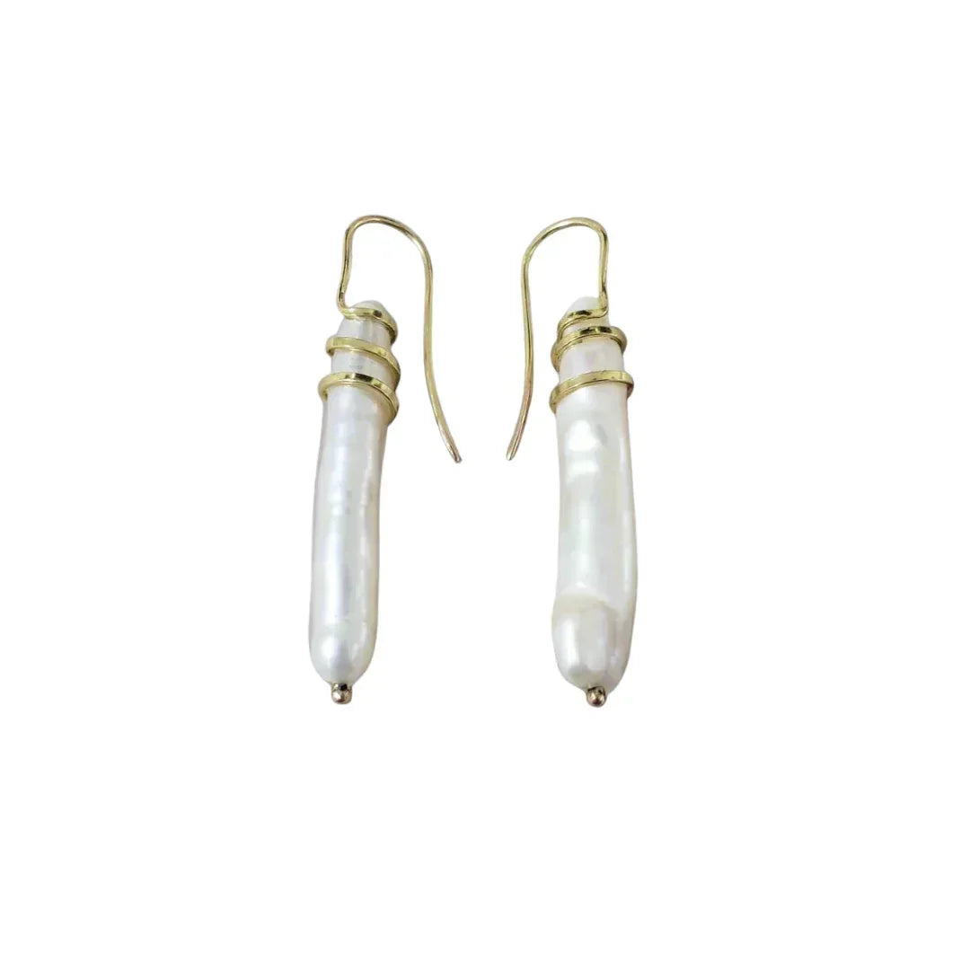 14k Gold Freshwater Pearl Earrings: Wire Wrapped Gemstone Jewelry - K Jewelry Accessories