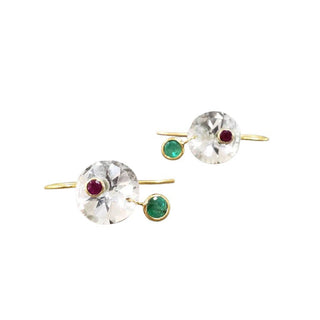 Handmade 18k Gold White Topaz Earrings with Emerald & Ruby - K Jewelry Accessories