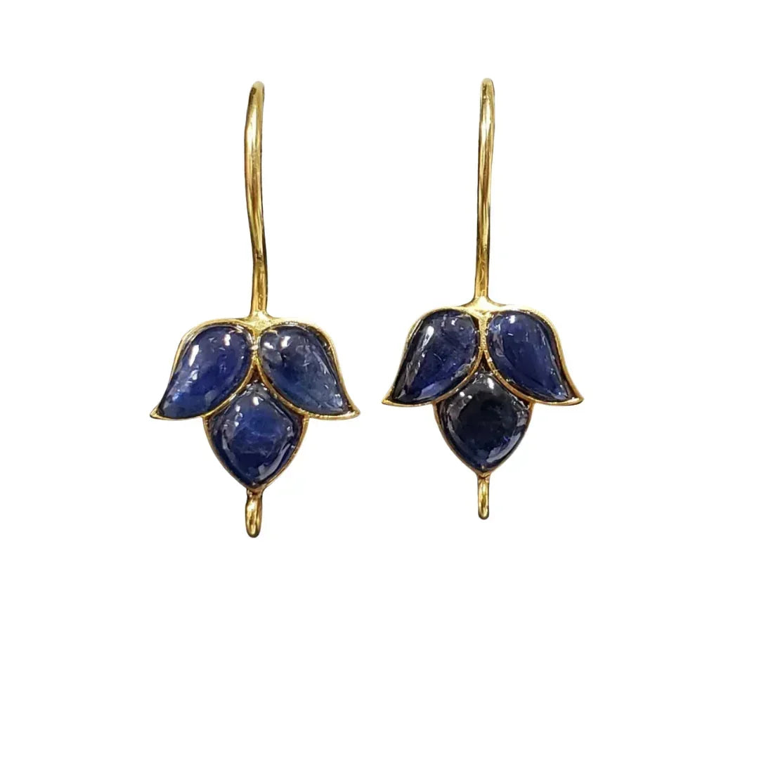14k Gold Blue Sapphire Leaf Earrings: Handmade Gemstone Jewelry - K Jewelry Accessories