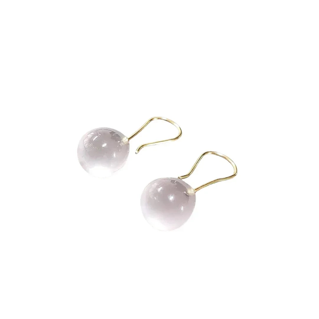 Teardrop Rose Quartz 14k Gold Earrings: Dainty Cabochon Gemstone - K Jewelry Accessories