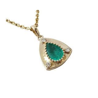 Emerald & Diamond 14K Gold Pendant - Pear Cut, Aqua Green - K Jewelry Accessories