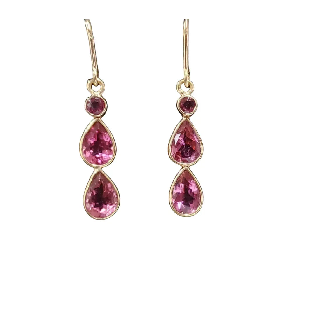 14K Gold Pink Tourmaline Teardrop Earrings: Women's Dangle Jewelry - K Jewelry Accessories