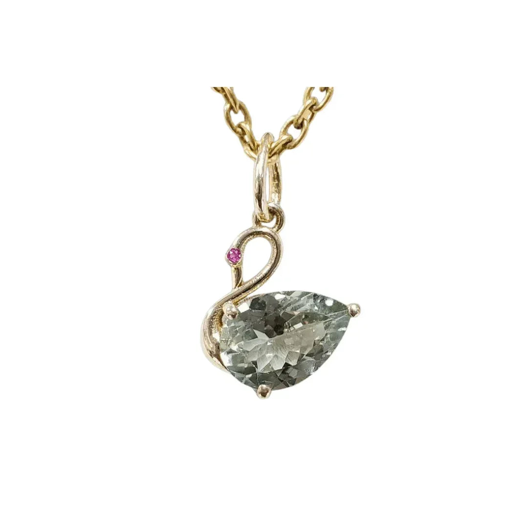 14k Gold Swan Pendant: Green Tourmaline & Ruby Accent - K Jewelry Accessories