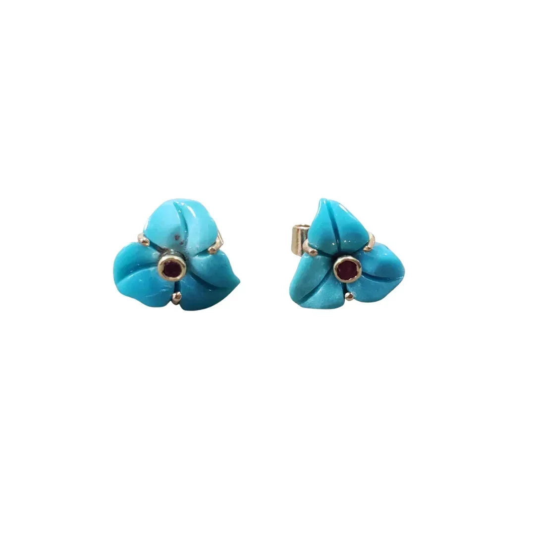 14k Gold Arizona Turquoise Flower Studs: Sleeping Beauty Earrings - K Jewelry Accessories