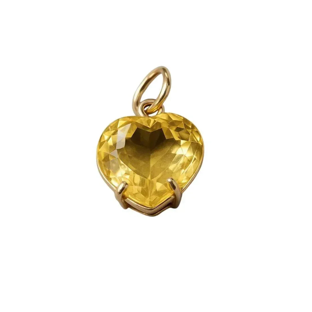 14k Gold Heart Citrine Pendant Necklace: Prong Setting Gemstone Jewelry - K Jewelry Accessories