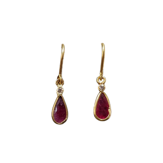 Natural Ruby Diamond 18k Gold Drop Earrings: Dainty Gold Jewelry