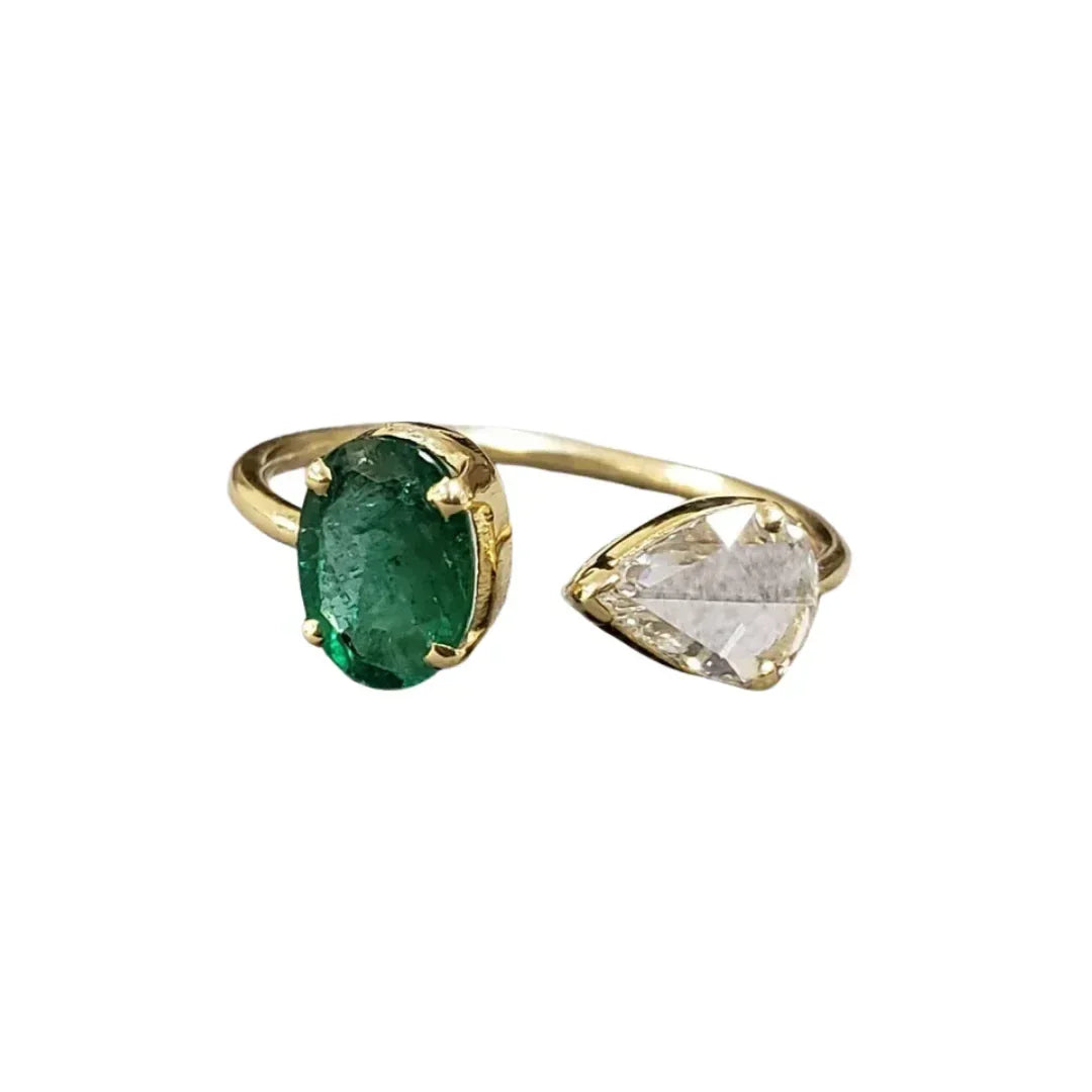 18k Gold Ring: Zambian Emerald & Rose Cut Diamond, Handmade Jewelry - K Jewelry Accessories