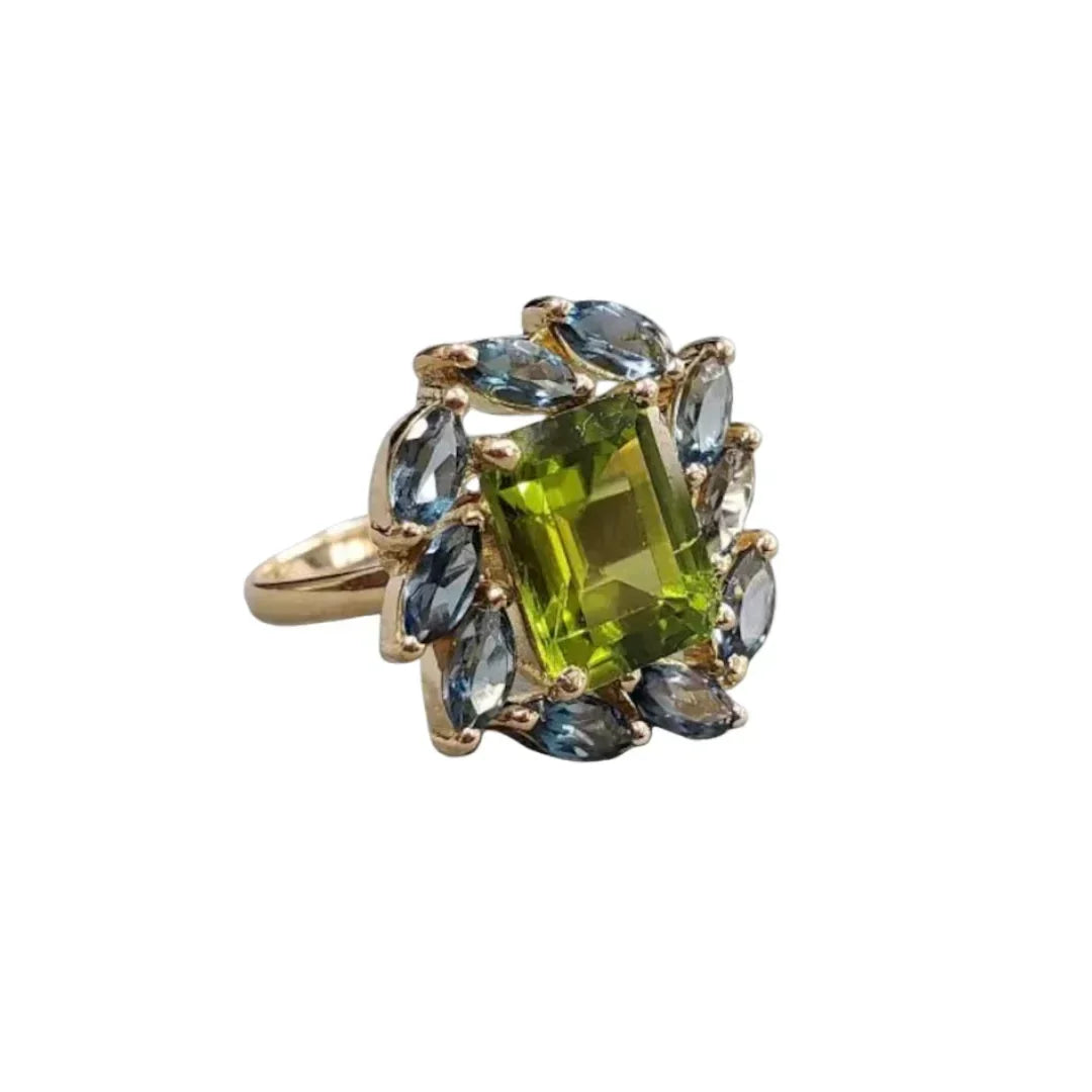 18k Gold Peridot and London Blue Topaz Ring - K Jewelry Accessories