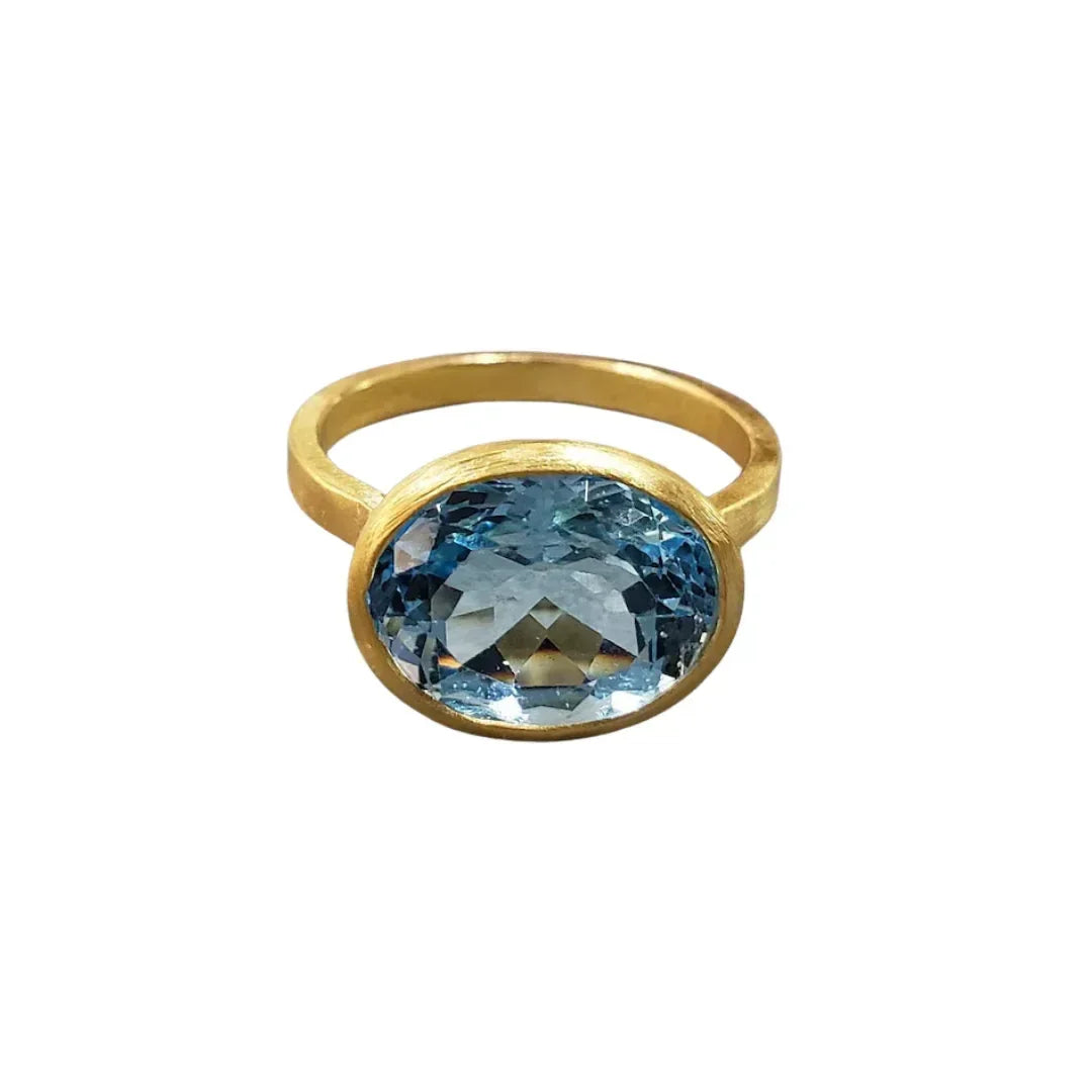 Handmade AAA Sea Blue Topaz 18k Gold Ring - K Jewelry Accessories