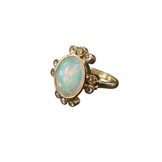 18k Gold Ethiopian Opal Ring with Rose Cut Diamonds - K Jewelry Accessories