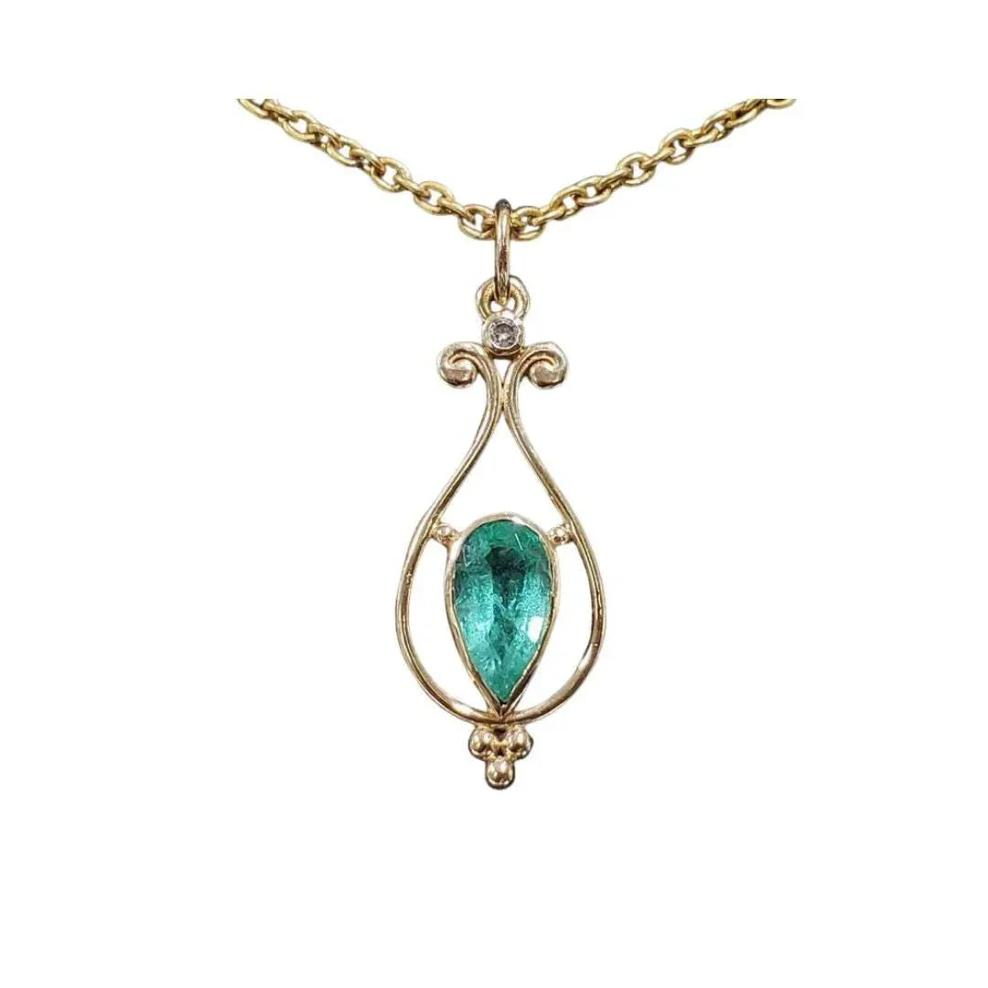 14k Gold Emerald Pendant: Art Deco Pear Cut Diamond Jewelry - K Jewelry Accessories