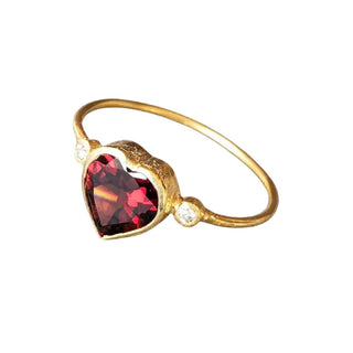 Handmade 18k Gold Red Garnet Heart Ring with Diamonds - K Jewelry Accessories