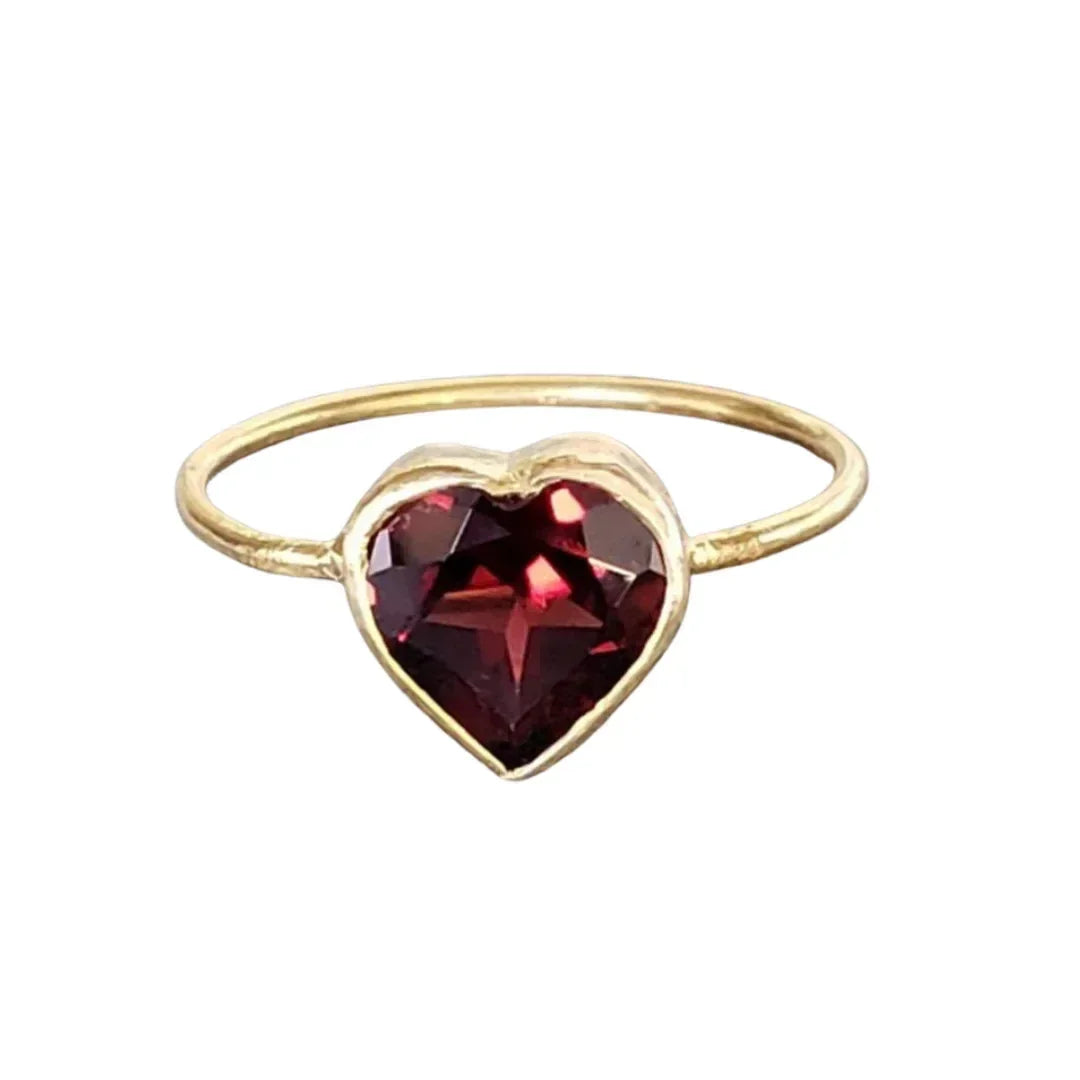Heart Garnet 18k Gold Ring: Handmade Bezel Setting Jewelry - K Jewelry Accessories