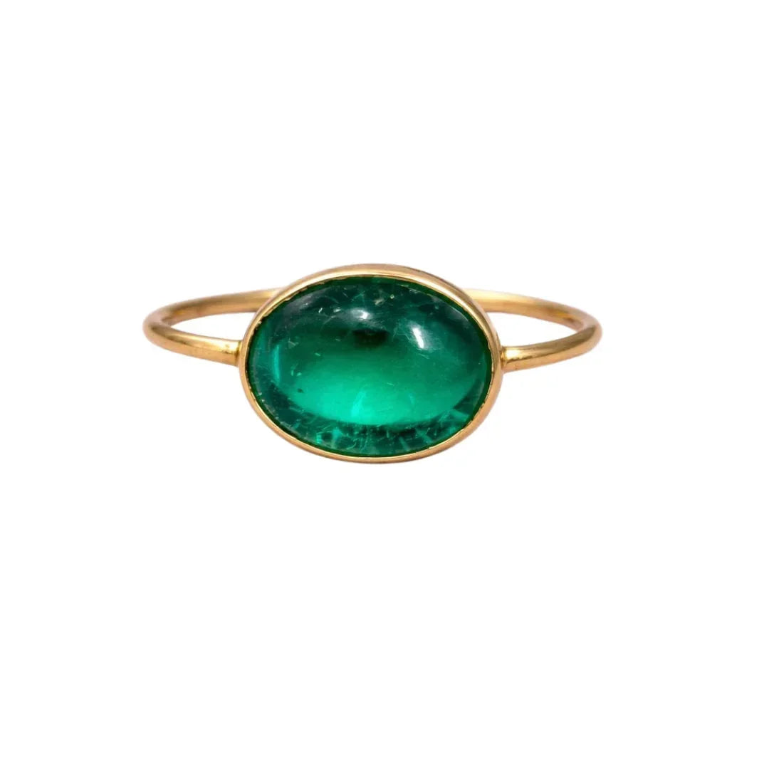 14k Gold Apatite Ring, Oval Green Cabochon - K Jewelry Accessories
