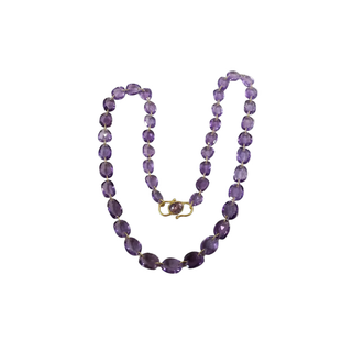 14k Gold Natural Amethyst Bead Necklace | Drilled Purple Gemstone Chain