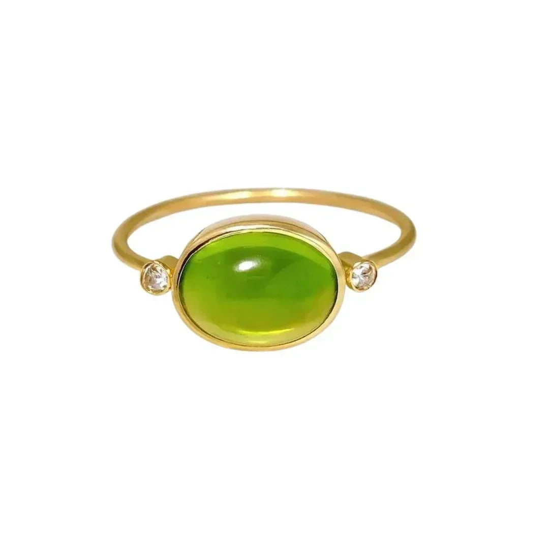 14k Gold Peridot Ring: Oval Cabochon, Diamond August Birthstone - K Jewelry Accessories