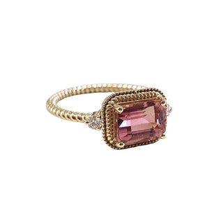 Vintage Style Pink Tourmaline Diamond Ring in 14K Gold - K Jewelry Accessories