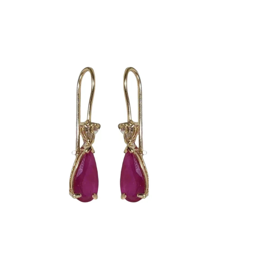 14k Gold Ruby and Rose Cut Diamond Earring, - K Jewelry Accessories