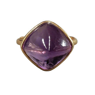 Sugarloaf Amethyst 14k Gold Ring, Big Gemstone, Bezel Setting - K Jewelry Accessories
