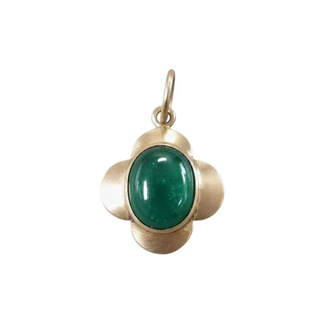 14k Gold Emerald Pendant | Oval Cabochon Gemstone Necklace - K Jewelry Accessories