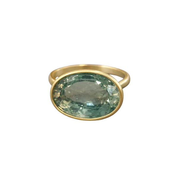 14k Solid Gold Green Apatite Oval Ring,