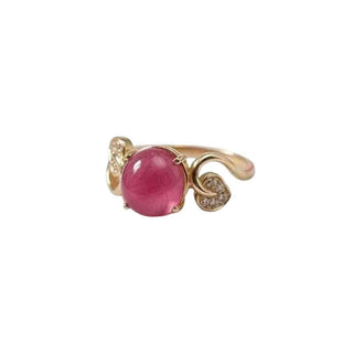14k Gold Cabochon Pink Tourmaline and Diamond Ring - K Jewelry Accessories