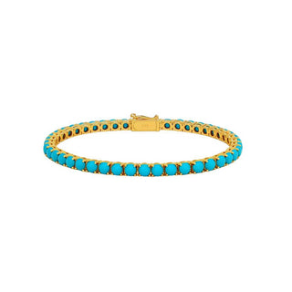 14k Gold Turquoise Tennis Bracelet | Natural Round Turquoise Gemstone Bracelet - K Jewelry Accessories