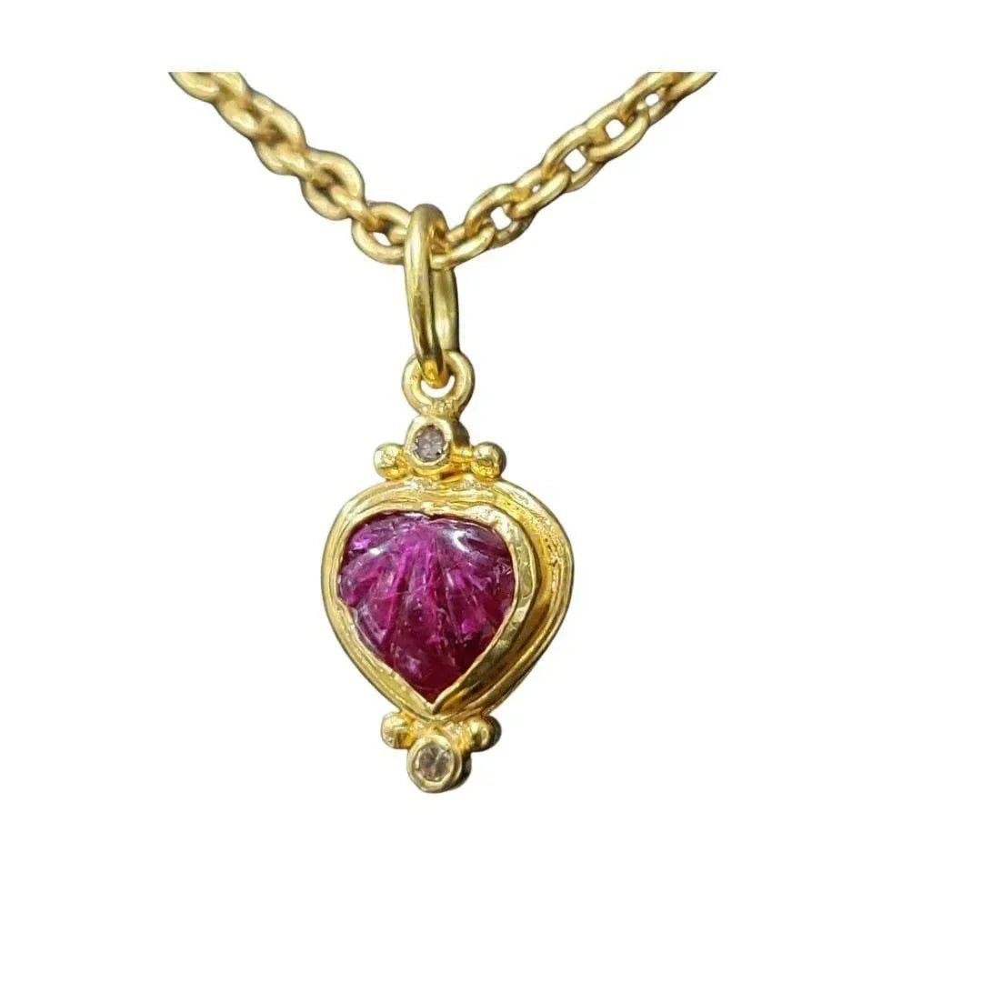 Handmade Natural Carving Ruby with Diamond Pendant Necklace For Women - K Jewelry Accessories