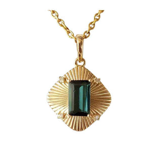 Deep Green Tourmaline Diamond Gold Pendant: Textured Jewelry - K Jewelry Accessories