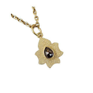14k Lotus Flower Pendant: Rose Cut Brown Diamond, Handmade Jewelry - K Jewelry Accessories