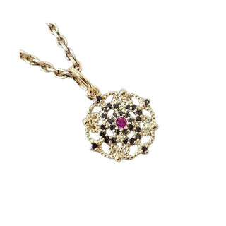 14k Gold Mandala Pendant: Ruby, Black Diamond Filigree Necklace - K Jewelry Accessories