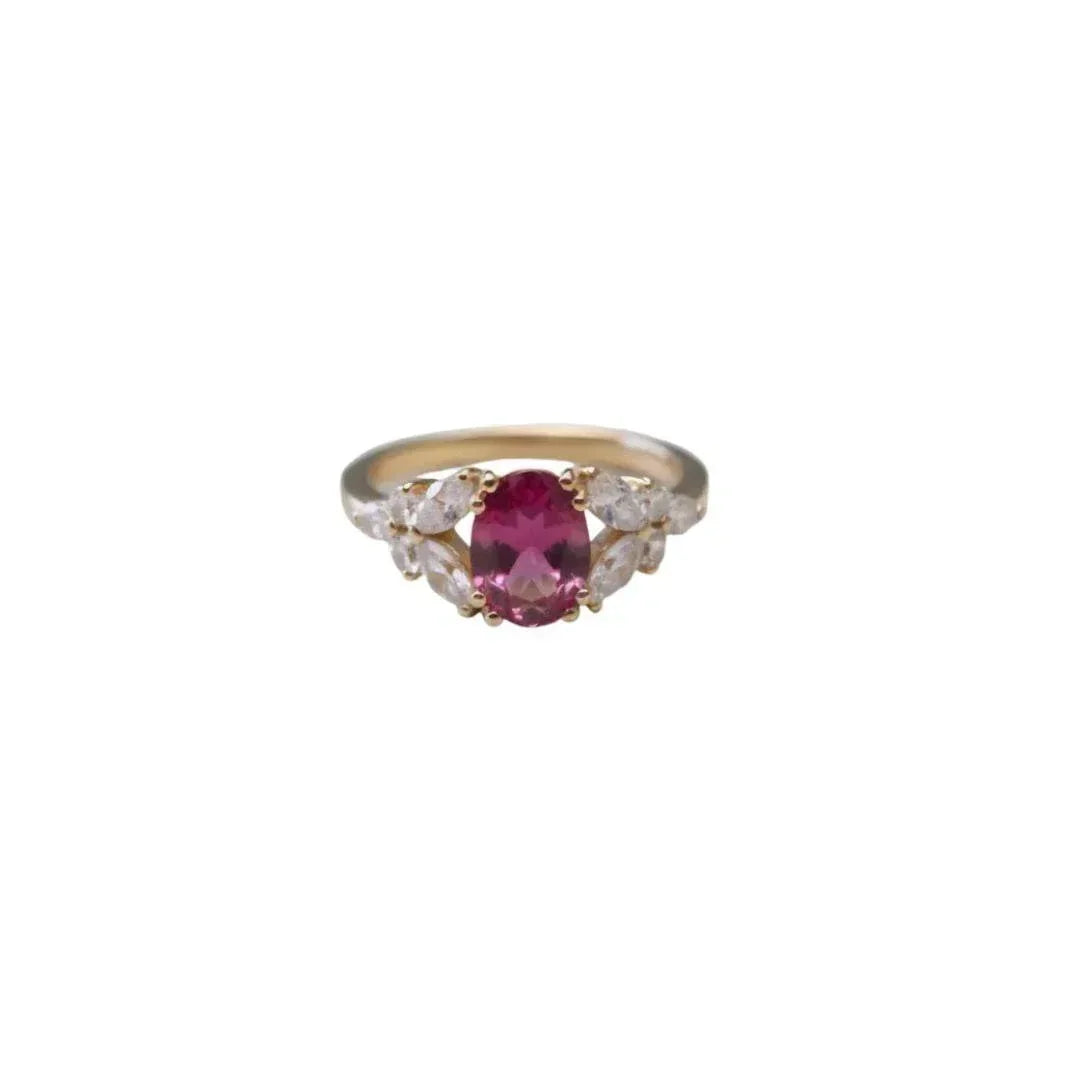 Pink Tourmaline Gold Ring with White Topaz Accents - K Jewelry Accessories