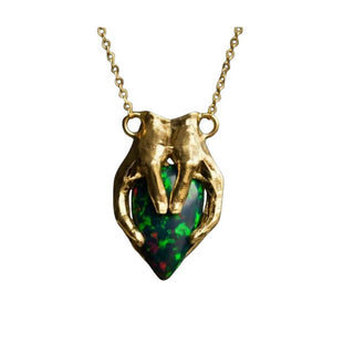 Black Opal Gold Pendant | Hand Holding | Gothic Opal Heart Necklace - K Jewelry Accessories
