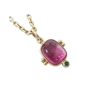 Natural Pink Tourmaline Pendant with Emerald Accent - K Jewelry Accessories