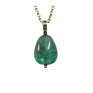 14k Gold Green Emerald Tumble Pendant, Stackable Pendant - K Jewelry Accessories