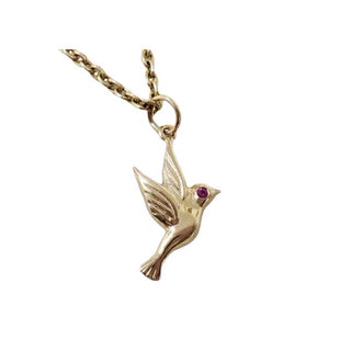 14k Gold Hummingbird Pendant with Ruby Eye | Dainty Bird Charm Necklace - K Jewelry Accessories