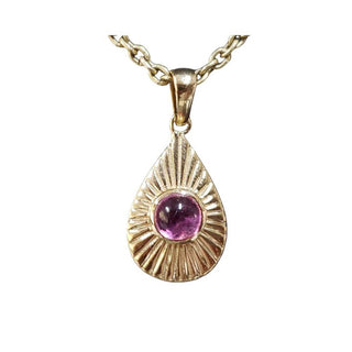 Teardrop 14k Gold Pink Tourmaline Cabochon Pendant - K Jewelry Accessories