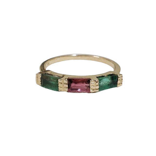 14k Gold Emerald and Pink Tourmaline Ring – Handmade Baguette Gemstone Band - K Jewelry Accessories