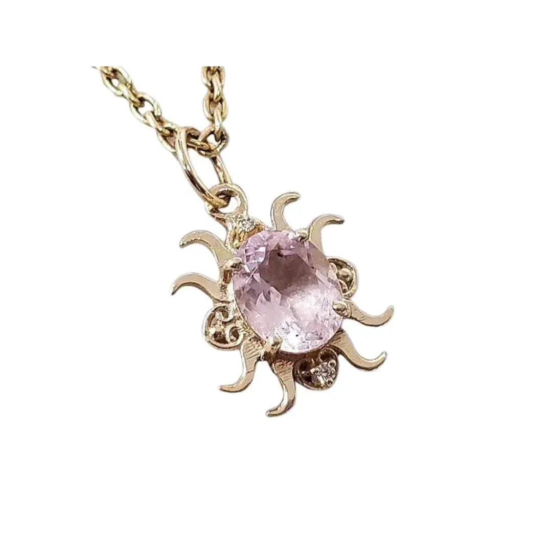 14k Gold Natural Morganite with Diamond Pendant - K Jewelry Accessories