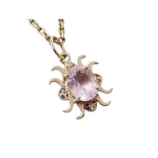 14k Gold Natural Morganite with Diamond Pendant - K Jewelry Accessories