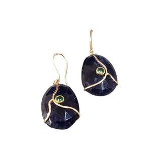 Fancy Iolite with Tsavorite 14k Gold Earring For Women, Gift For Her - K Jewelry Accessories