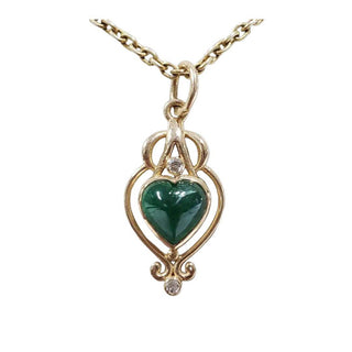 Emerald & Diamond Pendant 14k Gold | Heart-Shaped Cabochon Emerald Necklace - K Jewelry Accessories