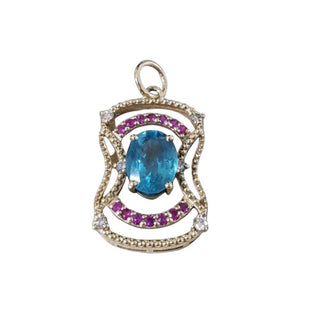 Art Deco 14k Gold Paraiba Apatite Pendant: Ruby & Diamond Accent - K Jewelry Accessories