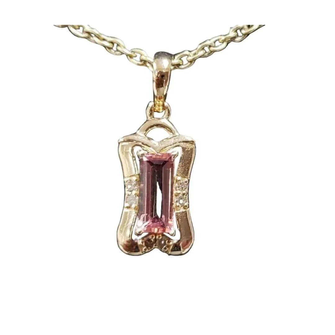 14k Gold Pink Tourmaline Pendant with Diamond Accents - K Jewelry Accessories