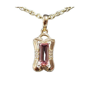14k Gold Pink Tourmaline Pendant with Diamond Accents - K Jewelry Accessories
