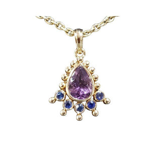 14k Gold Pear Tourmaline Pendant with Blue Sapphires - K Jewelry Accessories