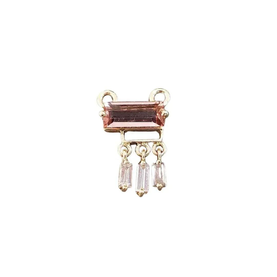 Pink Tourmaline Diamond Pendant 14k Gold Dangle - Baguette Gemstone - K Jewelry Accessories
