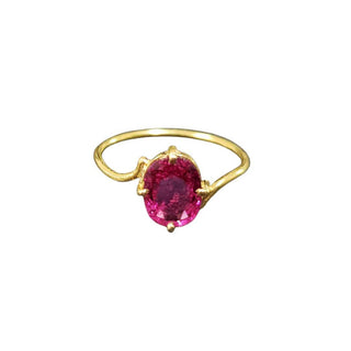 18k Gold Rubelite Ring: Dainty Oval Gemstone, Handmade Wedding Jewelry - K Jewelry Accessories
